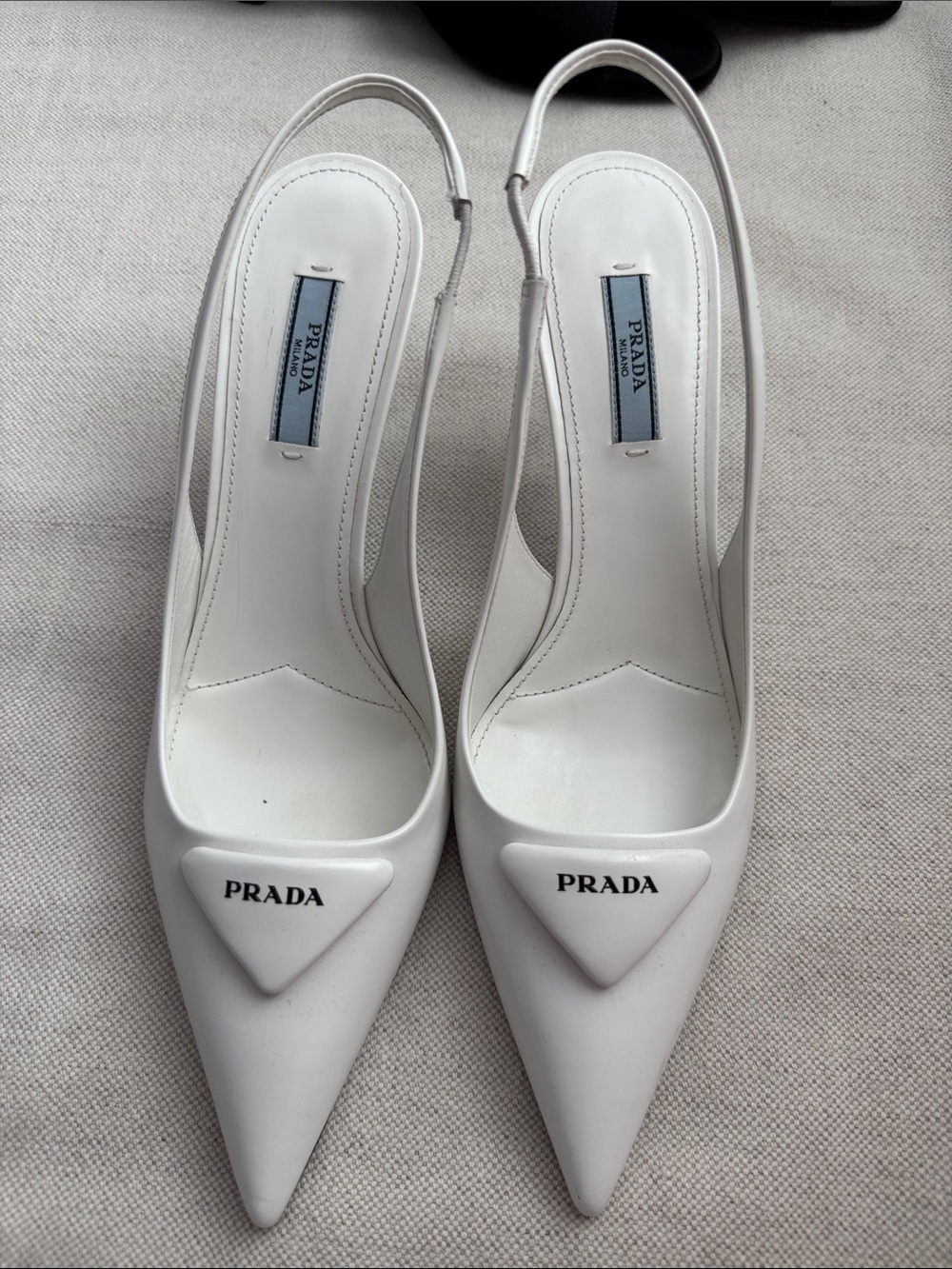 Prada White Patent Leather Pointed-Toe Slingback Pumps 38 1/2